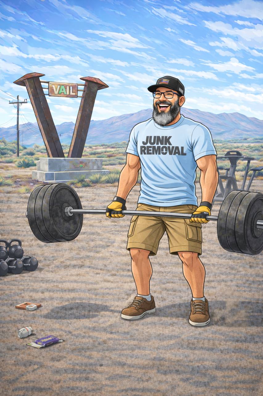 Timothy from Bearded Junk Removal lifting weights in Tucson Arizona