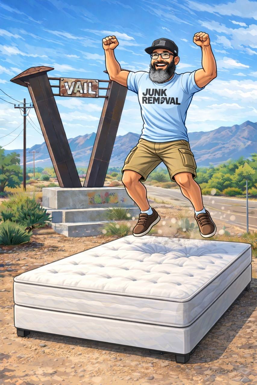 Timothy from Bearded Junk Removal hauling away a mattress in Vail Arizona