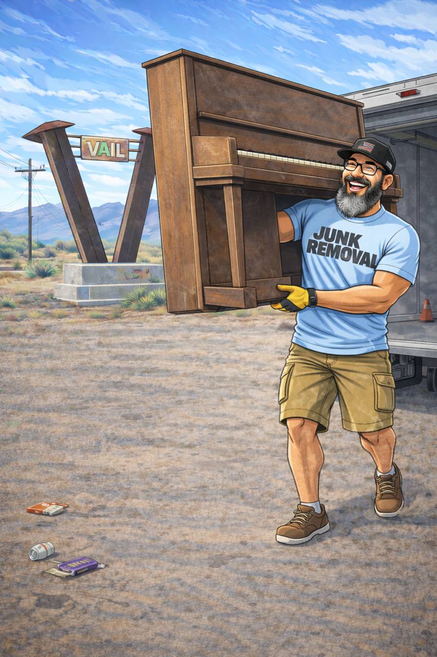 Timothy from Bearded Junk Removal hauling a piano in Vail Arizona