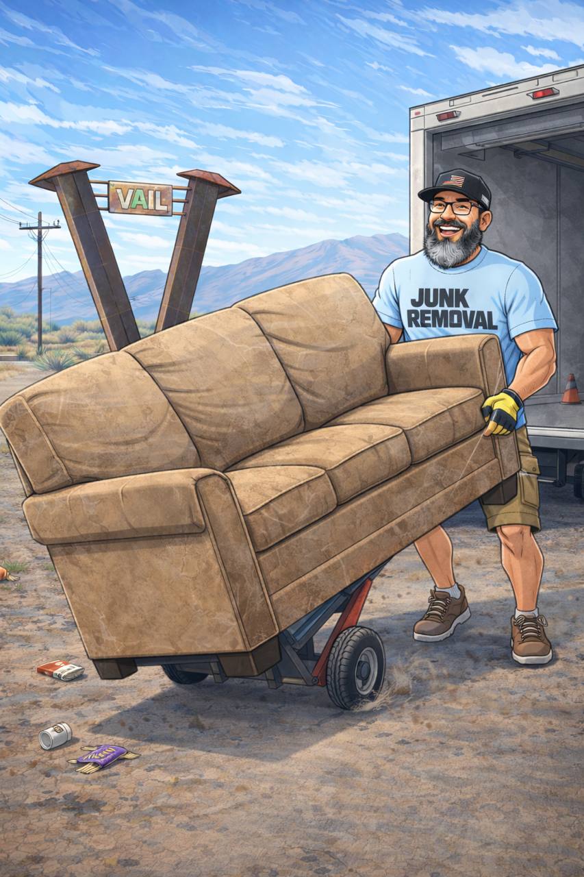 Timothy from Bearded Junk Removal hauling a sofa in Tucson Arizona