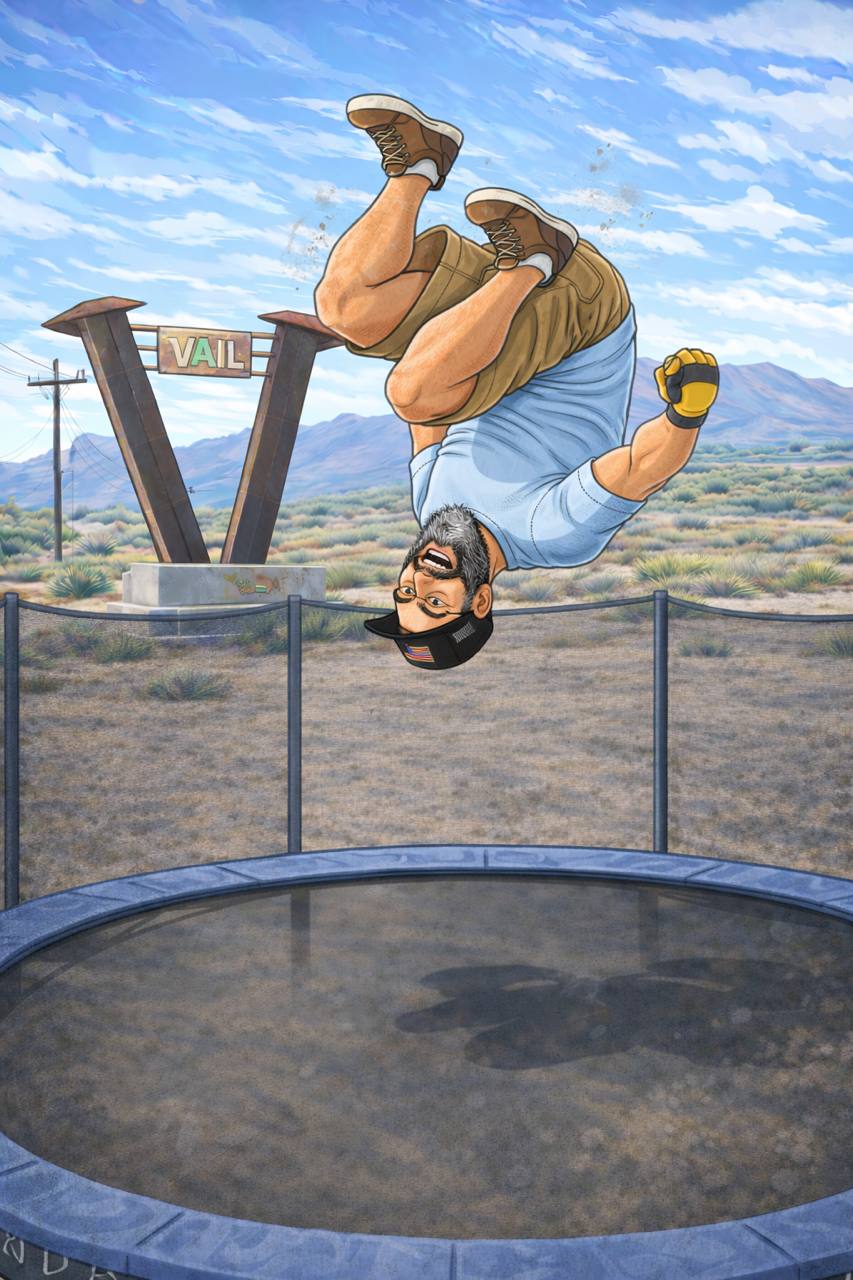 Timothy from Bearded Junk Removal performing a flip over a trampoline in Tucson Arizona